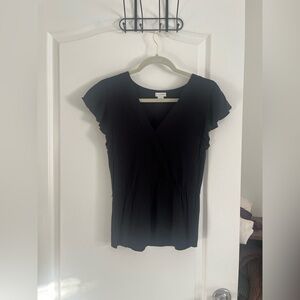 J. Crew Black Ruffle Sleeve Blouse